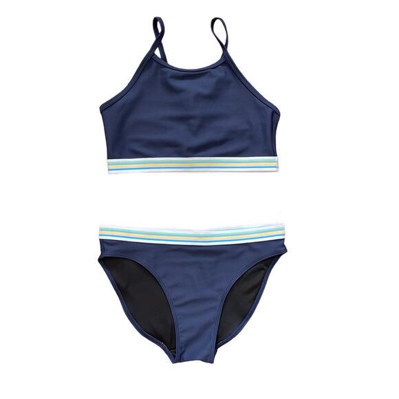 Zella Girl Bikini Navy Rainbow Stripes Size Girl’s 12/14